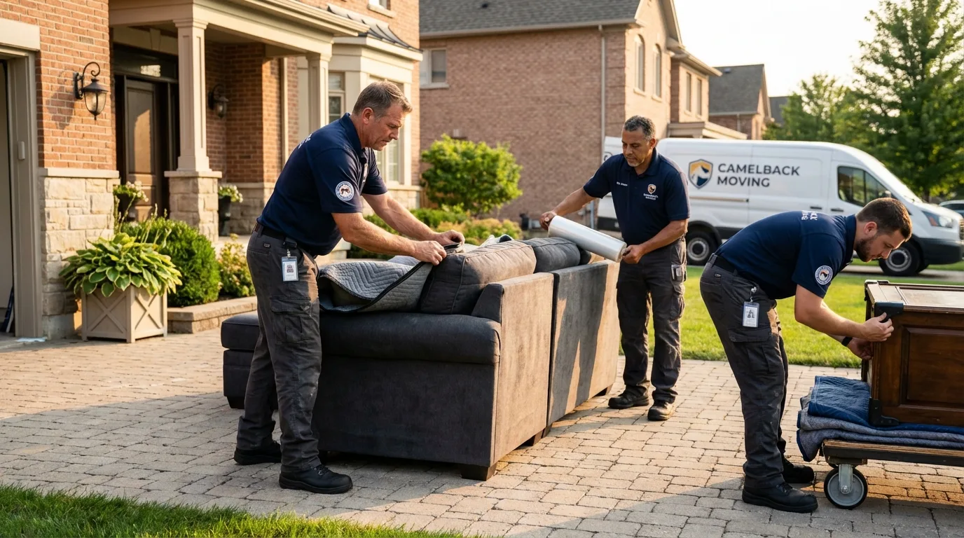 Large estate moving crew wrapping furniture in Canton, PA